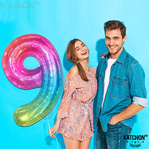 Katchon, Giant Rainbow Number 9 Balloon - 40 Inch | 9Th Birthday Balloons, 9Th Birthday Decorations For Girls | Neon 9 Balloon Number, Happy Birthday Glow Party | Sleepover Party Supplies For Girls #TOP7