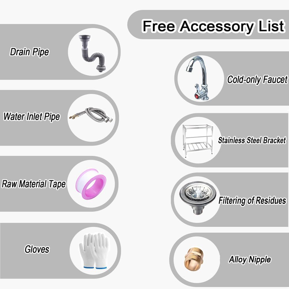 SQYHYTS 実用型独立式シングルボウルキッチンシンクシングルハンドル冷水蛇口付き（360&deg;回転可能）、収納棚・タオル掛け付きシン