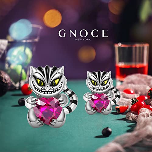 GNOCE Cheshire Cat Heart Gemstone Charm Bead Sterling Silver Christmas Charm Fits Bracelets/Necklace For Women/Wife Gift2