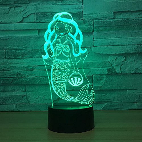7 Color Changing Night Lamp 3D Atmosphere Bulbing Light 3D Visual Illusion LED Lamp for Kids Toy Christmas Birthday Gifts (Mermaid)