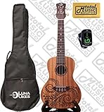 Luna Mahogany Tattoo Concert Ukulele LEFTY w/Tuner & CP, UKE TC MAH L PACK