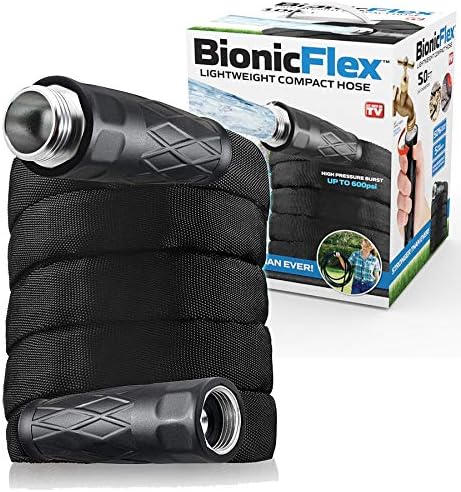Bionic Flex 50’ Garden Hose, Ultra Durable & Lightweight Weatherproof Garden Water Hose, 600 PSI Crush Resistant EZ Connect Metal Fittings, Tear Resistant, Kink Free Outdoor Hose, Outdoor Yard Hose