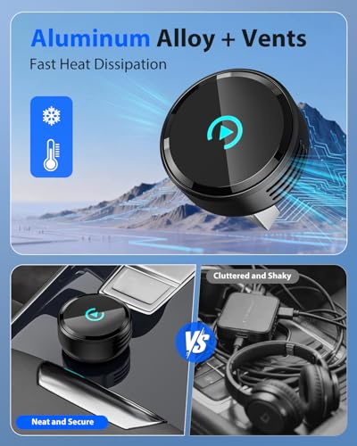 Image of Ultra Mini Circular Wireless CarPlay & Android Auto Adapter, 3-5s Fast Auto Reconnect, Aluminum Alloy Vent Design, 2-in-1 CarPlay Wireless Adapter for iOS & Android with USB A /C Port