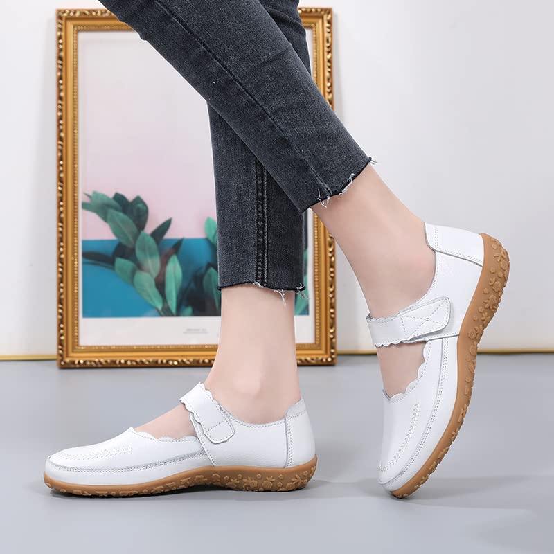 Eliogn Women's Mary Jane Flats Leather Fashion Casual Shoes Ultra Light Soft Comfortable Nurse Shoes Walking Flats4