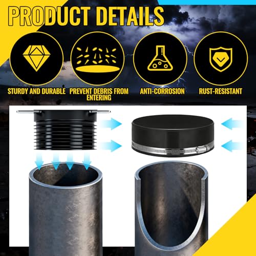 Image of 3 Pack 6 Inch Flexible PVC Pipe Cap with Stainless Steel Clamps - Black Durable End Caps for Drainage, Wastewater & Vent Pipes, Above /below Ground Use