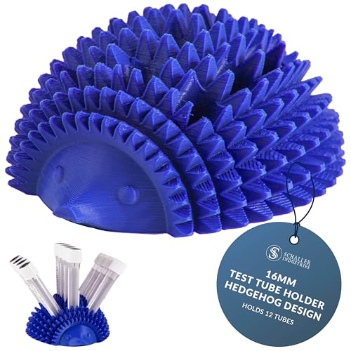 Image of S I Schaller Industries Hedgehog Test Tube Holder, 16mm - Veterinary Blood Test Tube Rack, Holds 12 Vials, Compact Fun Design Organizer for Veterinary and Research Lab Use - Royal Blue