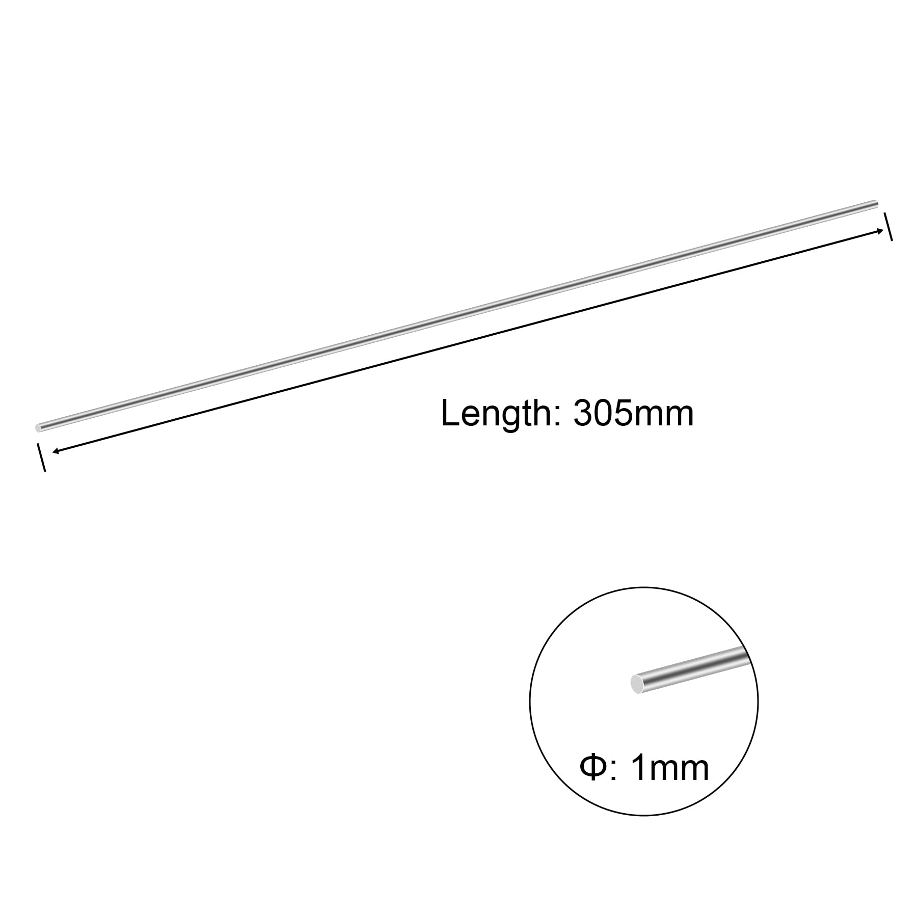 Asta Rotonda in Acciaio Inox 304 305 mm 1 mm 8 Pezzi