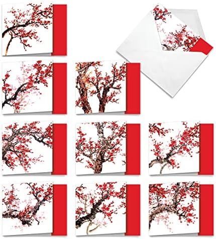 The Best Card Company - 10 Assorted Flower Cards Blank (4 x 5.12 Inch) - All Occasion Floral Greetings Boxed - Cheers and Cherries MQ5072OCB-B1x10