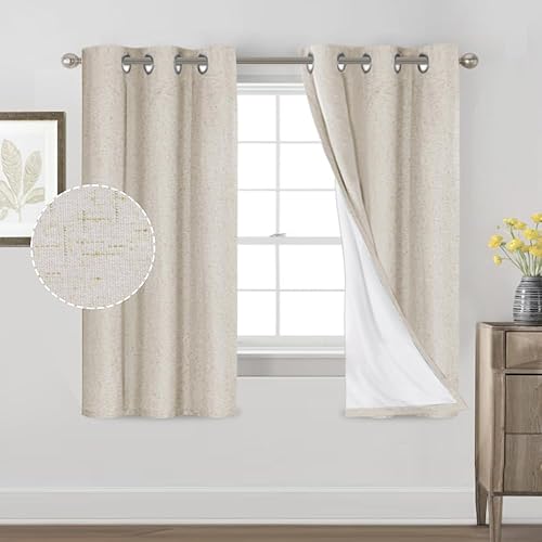Miniatura 9 de PrinceDeco Primitive - Cortinas opacas 100 % de lino texturizado para dormitoriosala de estar, cortinas de tratamiento de ventanas de ahorro de