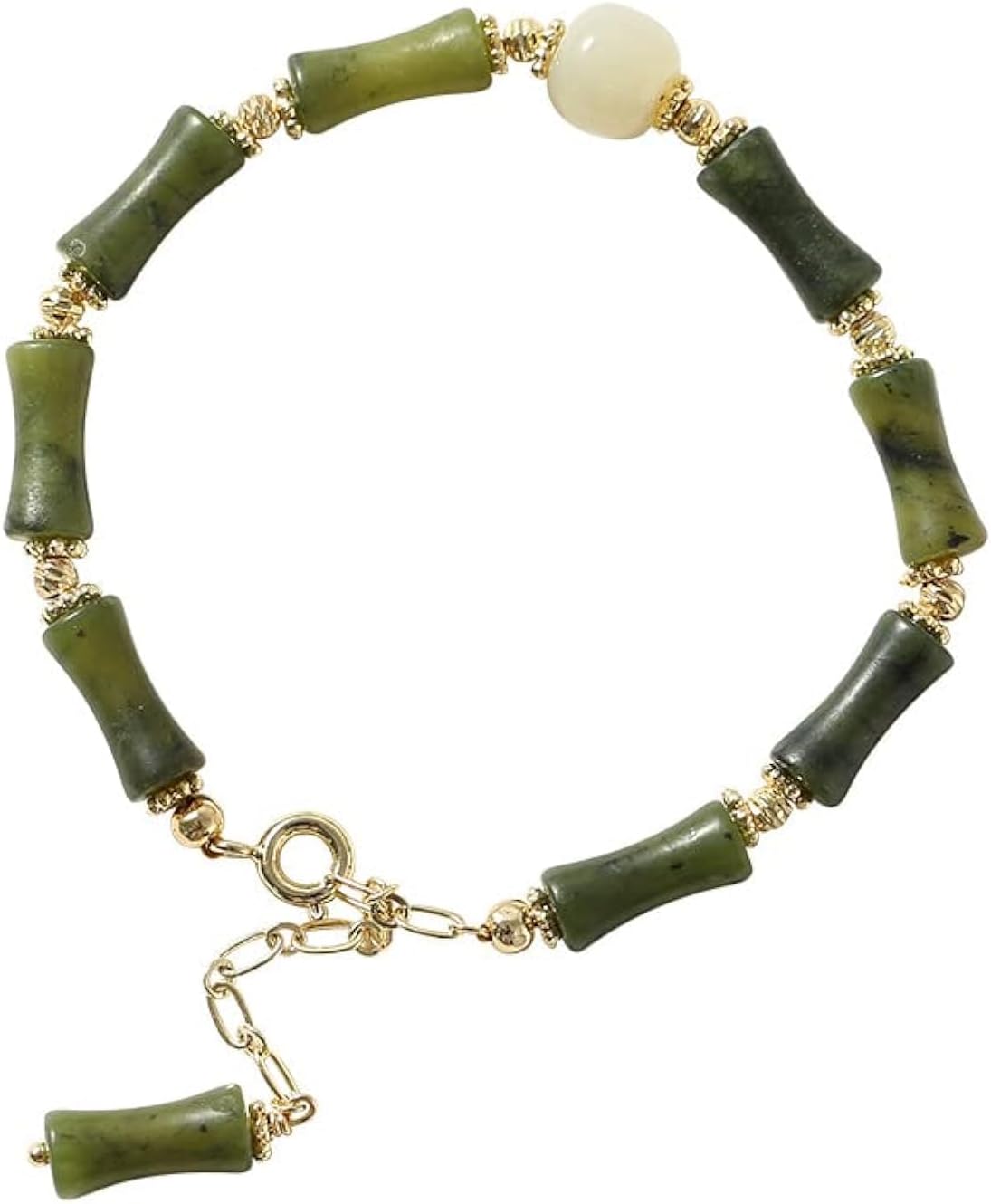 14K Gold Jade Bracelet for Women, Bamboo Jade Bracelet, Gift for Wife, Girlfriend