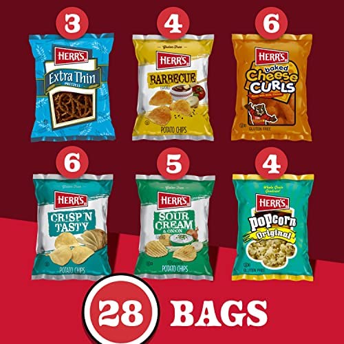 Herr’s Snacks Variety Pack, Potato Chips, Pretzels, Popcorn, Cheese Curls, 26Oz Box (28 Bags) #TOP2