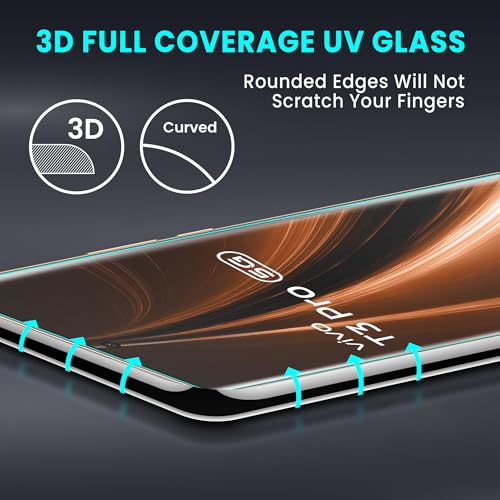 Image of FIRST MART Military Grade UV Tempered Glass For Vivo T3 Pro, Vivo T3 Ultra and T2 Pro 5G (6.78 Inch) With Edge To Edge Full Screen Coverage & Easy UV Installation Kit | Crystal Clear, Pack of 2
