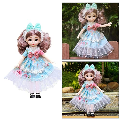 Image of Tickles Set Movable Jointed Cute Girl Brown Eyes Fashionable Doll Sky Blue Dress for Kids Girls (Size: 30 cm Color: Sky Blue)