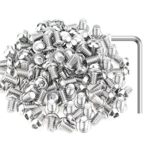 Image of 100 Pieces 1 /4-20 x 3 /8 inch Button Head Socket Cap Screws Bolts, HELIFOUNER 304 Stainless Steel (18-8) Screws, Bright Finish, Fully Threaded