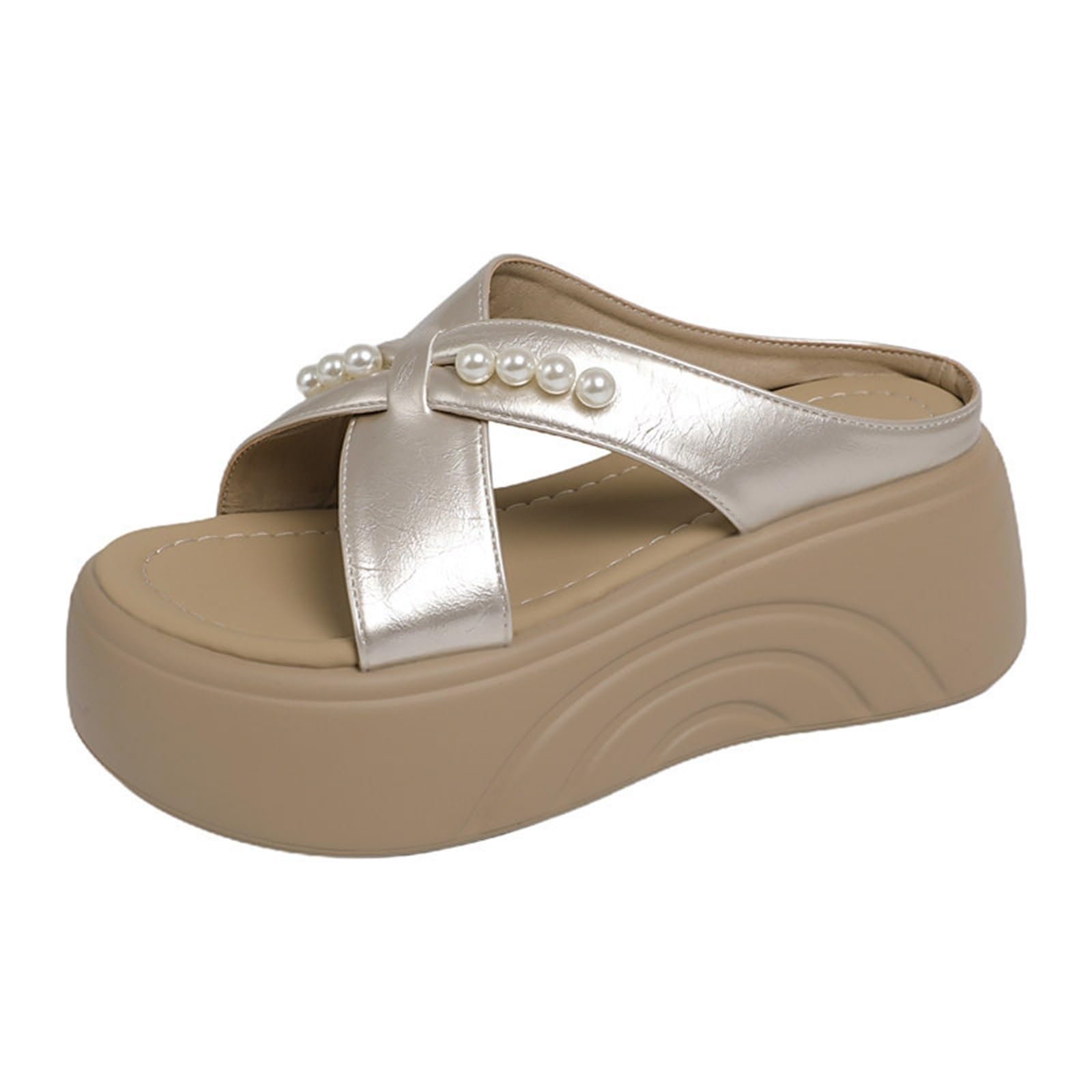 Damskie buty plażowe na platformie 7 cm, Złoty, 36.5 EU