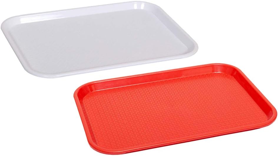 Plastic Serving Trays 18" Rectangular Plastic Trays for Kitchen | Pack of 2 (White red)