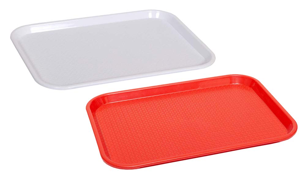 Swift International Plastic Serving Trays 18" Rectangular Plastic Trays for Kitchen | Pack of 2 (White red)