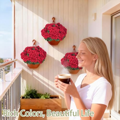 Image of 8 Pcs Artificial Geraniums Flowers for Outdoor Spring Summer Decor - UV-Resistant & Realistic Silk Faux Plants for Garden Porch Patio Yard Balcony Home Kitchen Table Centerpieces Decoration, Red