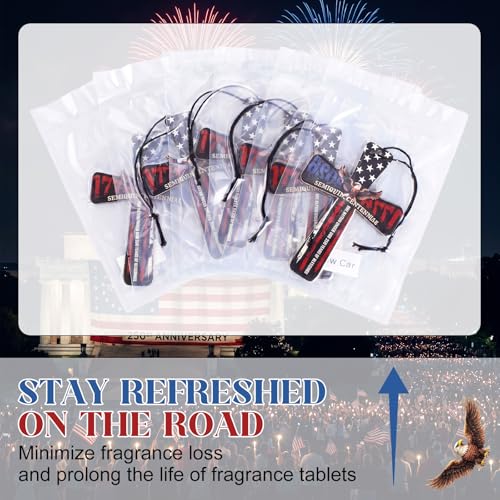 Image of Fumete 24 Pcs America Flag Car Air Fresheners Patriot Day Gifts Bulk Patriotic Cross Air Freshener Scented USA 1776-2026 Hanging Accessories Gifts for Men Veterans Party Decoration