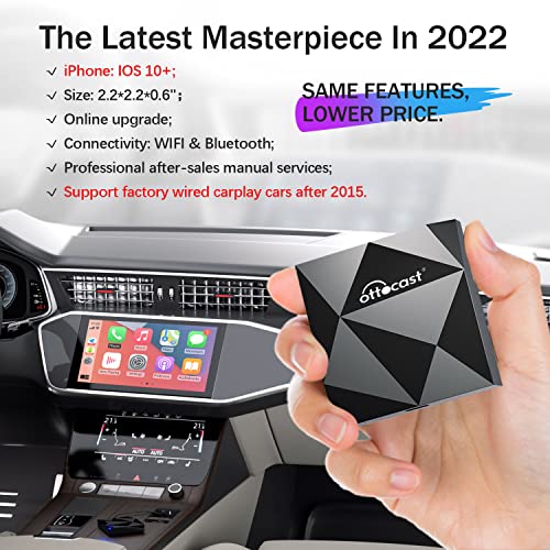 Ottocast Wireless Carplay Adapter For Iphone - 2023 Upgrade Wired To Wireless Apple Carplay Dongle - 5Ghz Wifi, Low Latency, Plug & Play, Online Update #TOP4