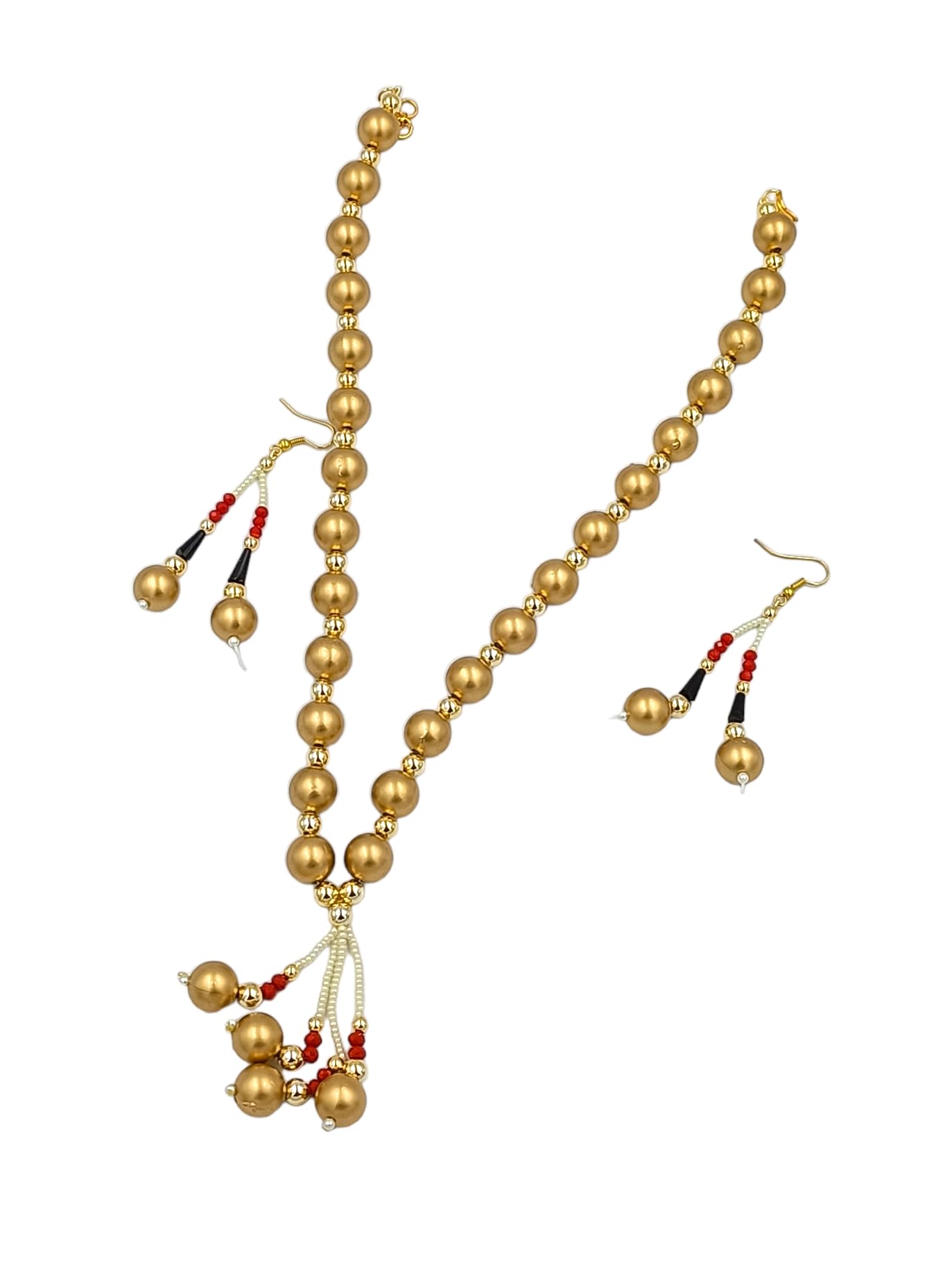 GenericTAJ PLUS Pearl Jewelry Set for Women | Button Pearls Necklace With Earrings | Pearl Moti Mala Set | 10mm Bead Size