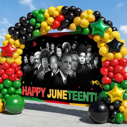 Juneteenth Balloon Arch Kit With Backdrop For Bold Juneteenth decorations Indoor Or Outdoor Setup 70.9x43.3 In Fabric Banner Red Green Yellow Black Balloons
