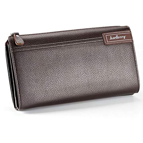 Mens Long Leather Cellphone Clutch Wallet Purse for Men Large Travel Business Hand Bag Cell Phone Holster Card Holder Case Gift for Father Son Husband Boyfriend (Y-Black)