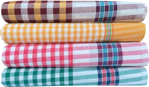 Image of Soft Cotton Bath Towel /Thorthu Non-Terry Gamcha Bath Towels Fast Absorbing and Quick Drying Light Weight, Thin Towels for Bath Men /Women /Kids (75 * 150 cm)-Multicolor (Modern, 4.00)