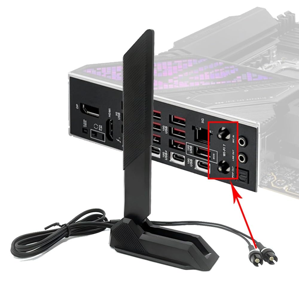Gintai Antenne Wi-Fi 7 tri-bande 2,4 GHz 5 GHz 6 GHz 12 dBi Bluetooth pour ASUS ROG Crosshair X870E, ROG Strix B850 B860 X870 Z790 Z890, ROG Maximus Z890 Z790, Prime B840M-A B840 B850 PC Noir