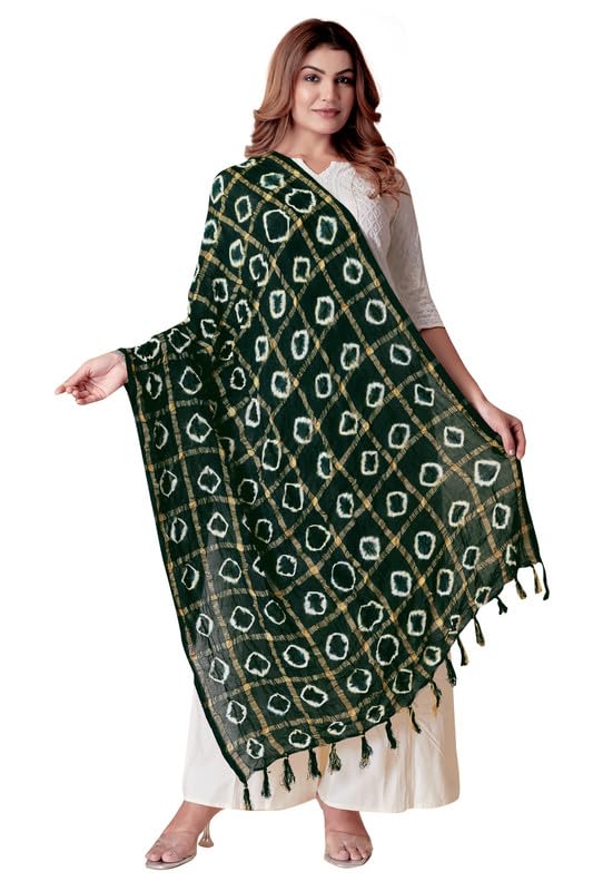 Image of Women Bandhani Dupatta | Traditional Chunri Print with Decorative Border | Lightweight Ethnic Stole for Festive and Wedding Wear