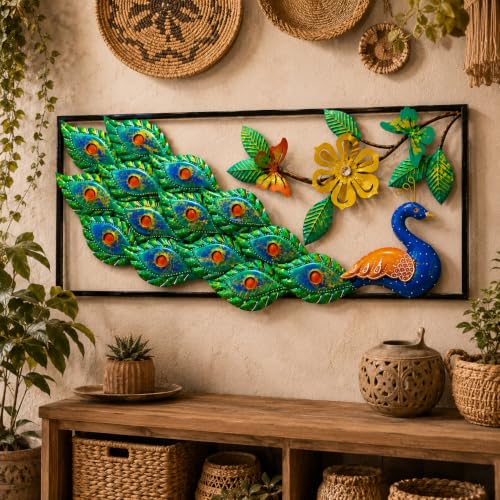 Image of SHREE 'O' GREEN TECH - Handcrafted Metal Peacock Wall Decor Modern Iron Wall Art Hanging for Living Room Bedroom Hallway Office Hotel Home Decoration