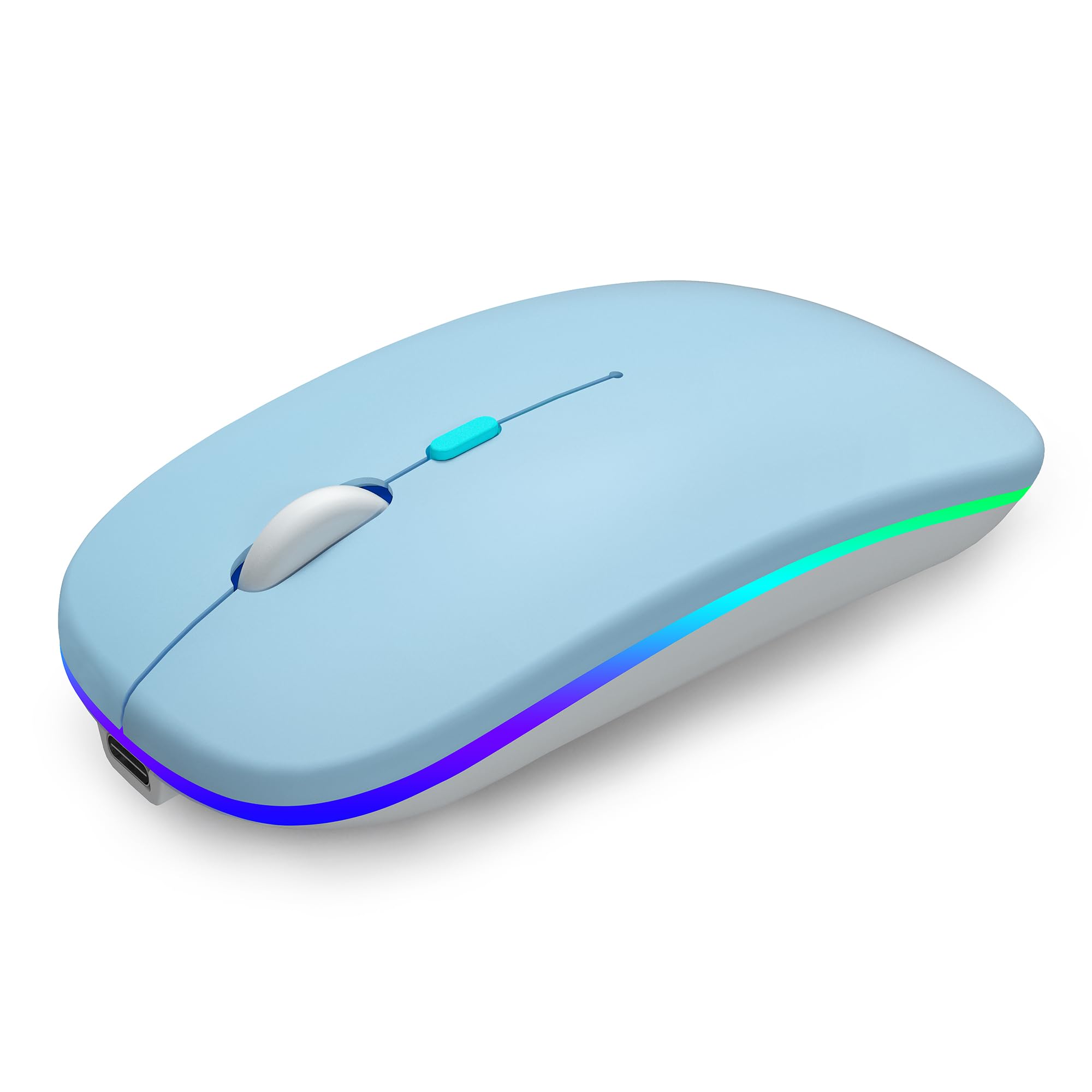 Wireless Bluetooth Mouse Rechargeable Laptop Mice with LED Use Portable(BT5.2 and USB 2.4G) Dual Mode Connection Silent Slim Computer Mouse for Laptop/iPad Tablet/Apple MacBook/PC(Blue)
