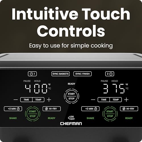 Image of Chefman Digital Air Fryer for Home, Original USA Brand, Touch Control Panel with 4 Presets, Patented Hi-Fry Technology for Extra Crisp, See Through Window, Dishwasher Safe Basket (6 QT Dual Basket)