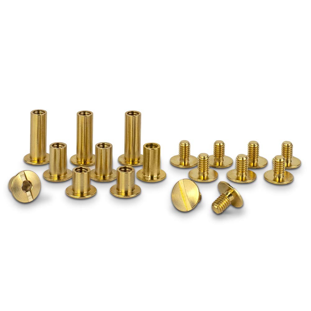 PrecisionGeek, Pack of 20 Premium CNC Book Screws 22 mm in Brass Bookbinding Screws Book Rivets Brass-Plated