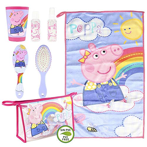 Cerdá Life'S Little Moments Set de Aseo Niño-Incorpora Cepillo Pelo, Botellas de Viaje para Champú y Colonia y Toalla de Microfibra de Peppa Pig, Neceser Unisex niños, Multicolor, 23.0 X 15.5 X 8.0 CM