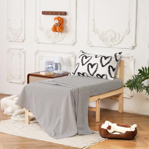 Image of KAREVER Toddler Bedding Set White Black Heart Print 4 Pieces Crib Bed Set Kids Pliad Comforter Set