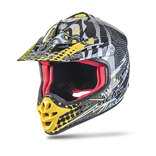 NENKI NK-303 Kinder Motocross Offroad Helm Für Kinder Dirt Bike (XS 53-54CM, Schwarz Gelb)