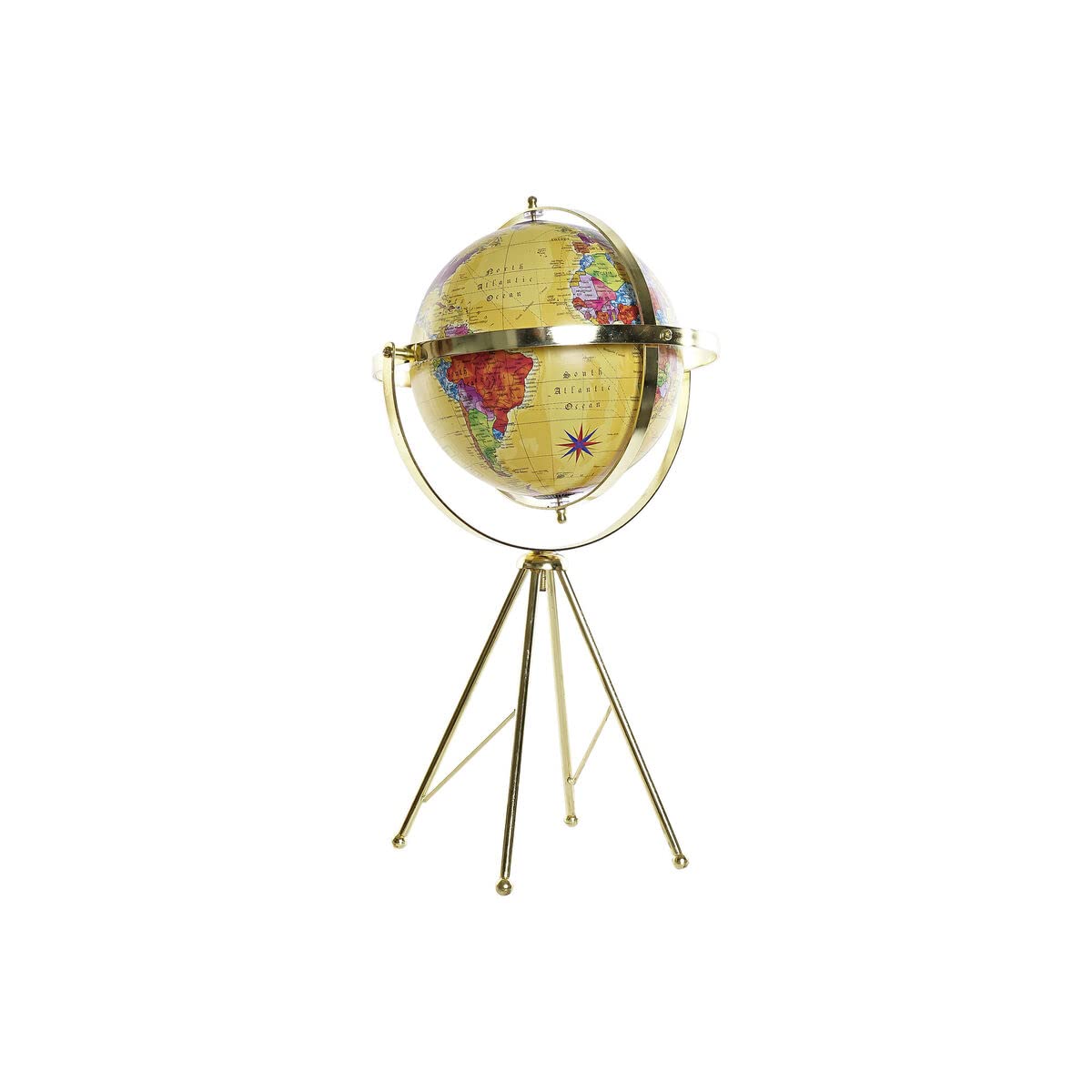 DKD Home Decor Globo terráqueo Color Amarillo, de Metal (30 x 30 x 50 centímetros)