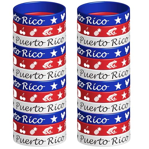 CupaPlay 24PCS Puerto Rico Rubber Bracelets Puerto Rican Flags Themed Party Supplies Decorations Birthday June National Day Country Independence Day Celebrations Patriotic Silicone Wristbands
