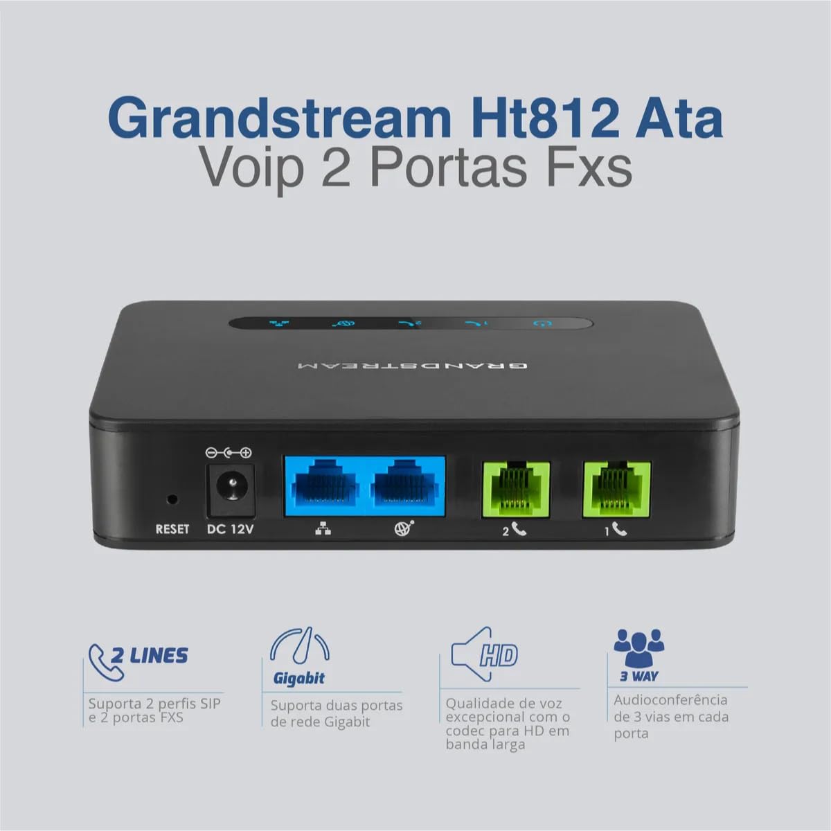 Adaptador de Teléfono Grandstream HT812 v2 VoIP