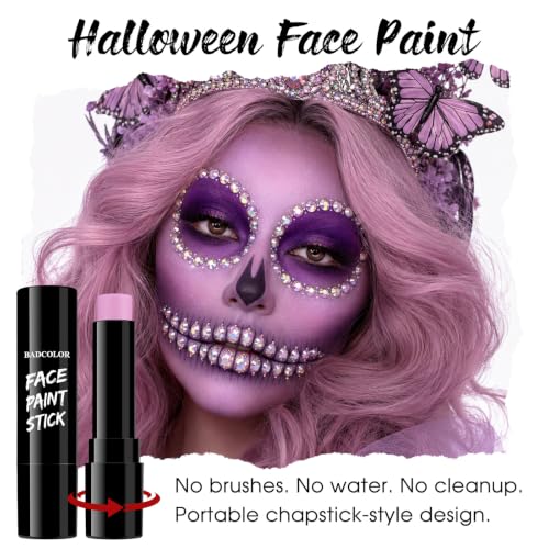 Image of BADCOLOR Pastel Purple Face Body Paint Stick, Non-toxic Full-coverage Cream Eye Black Stick for Ursula Witch Sorceress Fairy Ghost Bride Unicorn Alien Mermaid Halloween SFX Special Effects