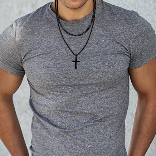 Image of Cross Necklace for Men, Gold Black Silver Mens Cross Necklaces Stainless Steel Cross Pendant Necklace Simple Jewelry Gifts Cross Chain Necklace for Men