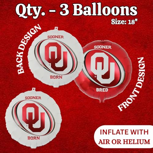 Image of Oklahoma Sooners Mylar Balloons-3 Pack-18 Inch Round Foil Style - Havercamp
