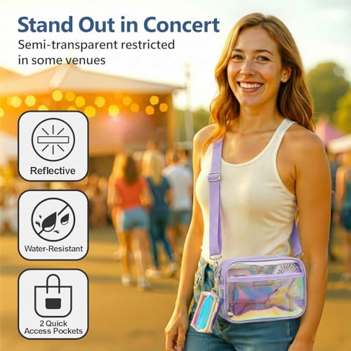 Image of PACKISM Clear Bag for Stadium Events - Small Clear Purse Crossbody Bag | Adjustable Wide Strap, 2 Easy Access Pockets, Thick 0.5mm PVC, for Sports Game Day Concerts Festival, Women Clear Stadium Bag