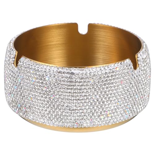 Homoyoyo Cenicero de Acero Inoxidable con Cristales Decorativos Resistente y Antiderrames para Hogar y Oficina Diseño Elegante y Funcional