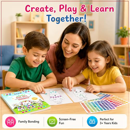 Image of GLUN Jungle Dot Art Sticker Activity Book for Kids Ages 3-6 Years Learning Workbook with 1750+ Colorful Stickers | Wild Animals, Letter Recognition, Fine Motor Skills & Preschool Learning | 34 Pages