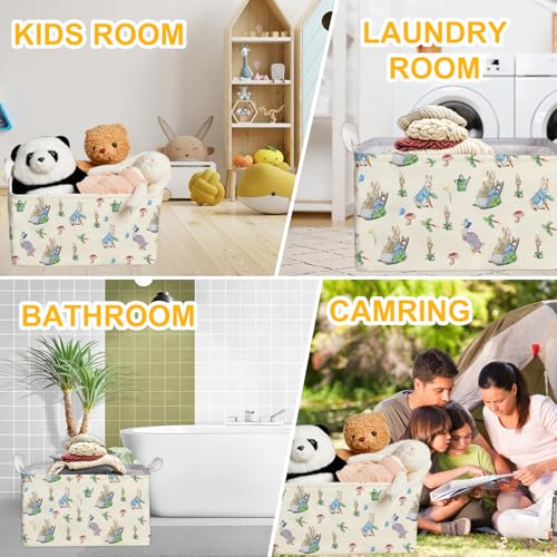 Image of Rabbit Foldable Handle Storage Basket, Waterproof Organizer for Nursery, Bunny Square Toys Bin, Rectangular Book Box, Versatile Clothes Container, Gift Hamper for Girls and Boys Home Decor