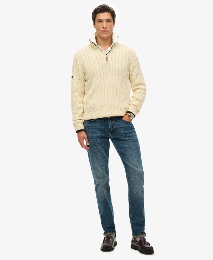 Superdry Męski sweter bawełniany z zamkiem błyskawicznym i wzorem warkocza