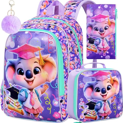 Image of AGSDON 3PCS Backpacks for Girls, 16 inch Elementary Kids Backpack Preschool School Bookbags and Lunch Box