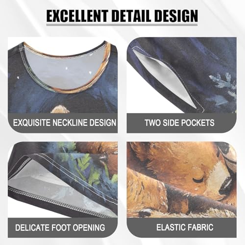 ALAZA Bear Sleeping Navy Blue Pajamas Set Short Sleeve Cotton Sleepwear Summer Pjs 2 Piece 5-14Y4